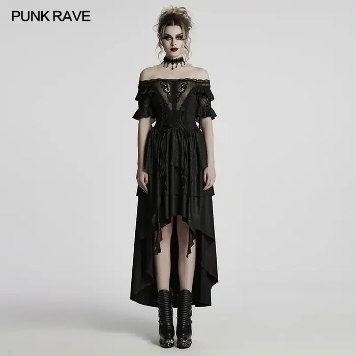 Schwarzes Kleid mit Rüschen und schulterfreiem Ausschnitt