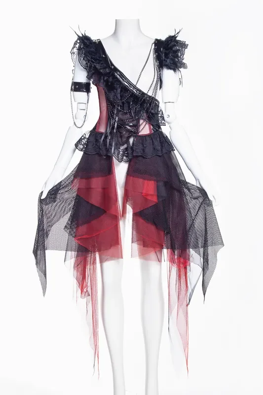 Schwarzes und rotes Überkleid (Grösse XS)