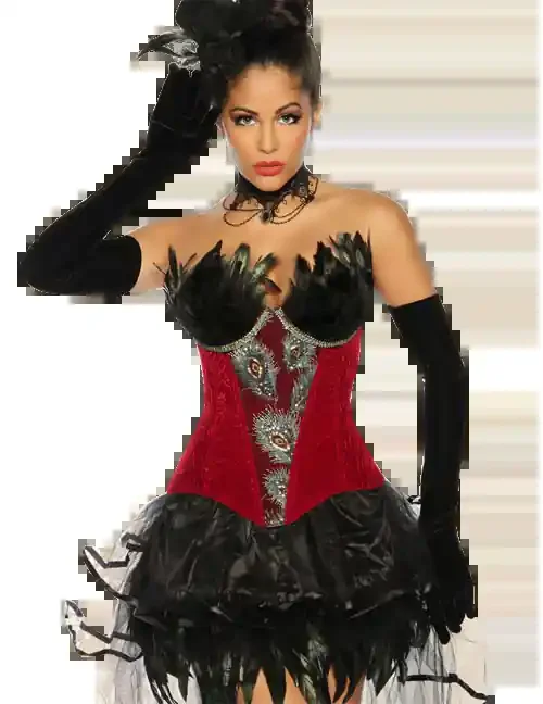 Sexy Burlesque-Corsage mit Federn in schwarz/rot
