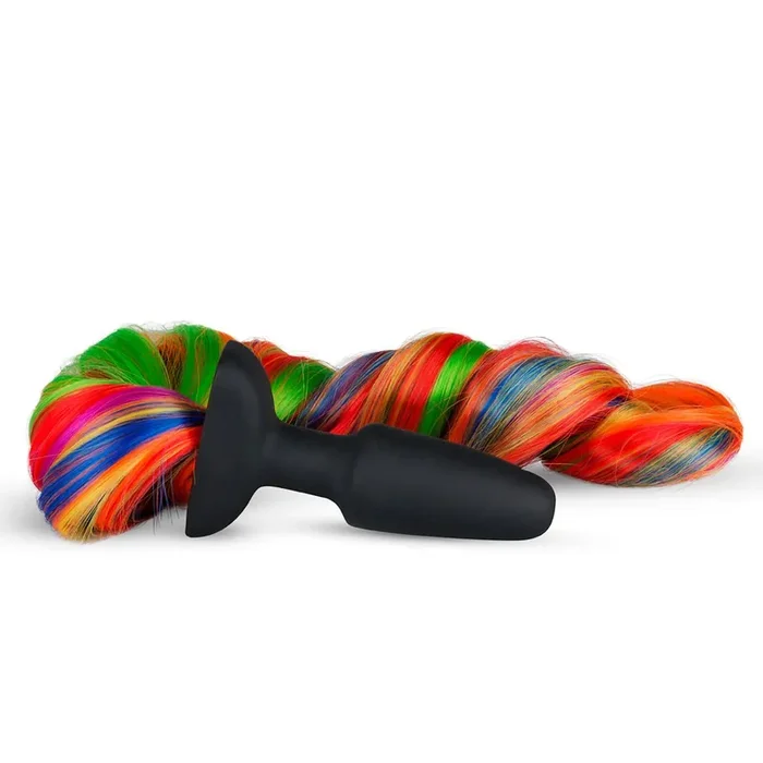 Silikon Analplug mit Schwanz – regenbogenfarben
