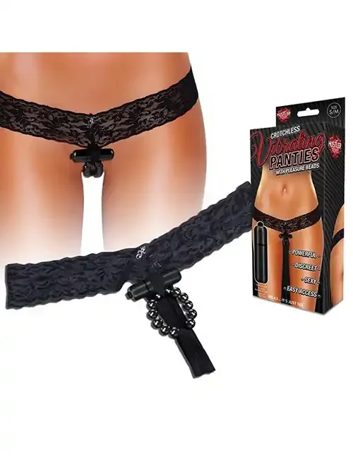 Slip Ouvert mit Stimulationsperlen & Vibrobullet – schwarz