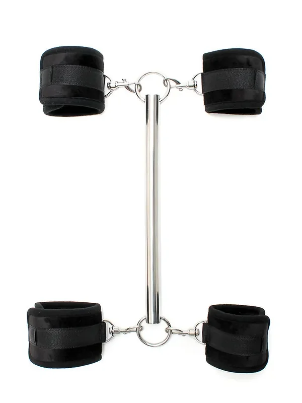 Softbondage Spreizstange mit abnehmbaren Hand- und Fußfesseln, schwarz