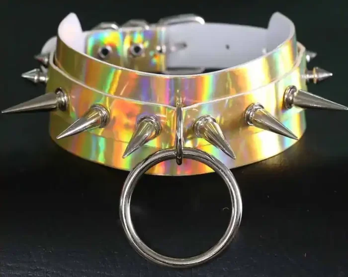 Stachelhalsband Strobo Laser Gold