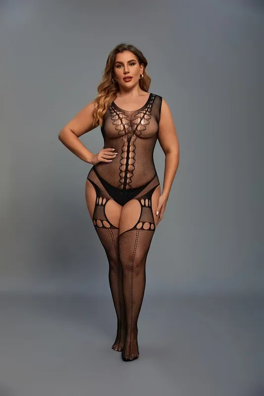 Straps-Catsuit Curvy – Schwarz