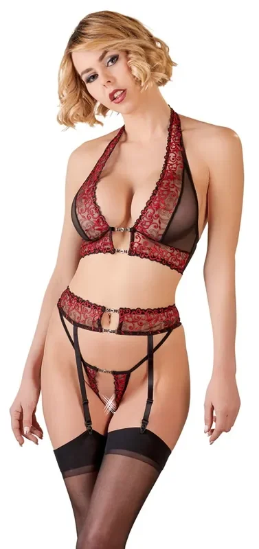 Strapsset Stickerei schwarz
