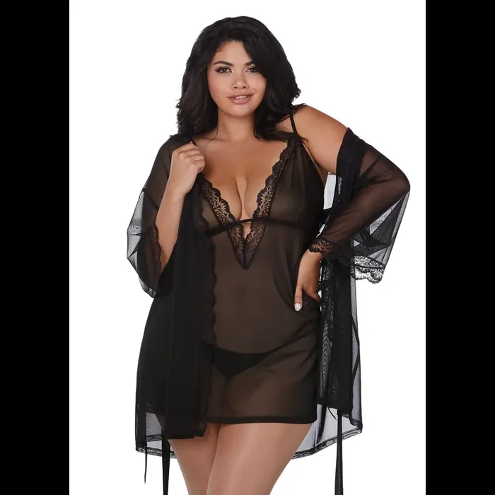 Stretch Mesh Chemise and Robe Set – 2X
