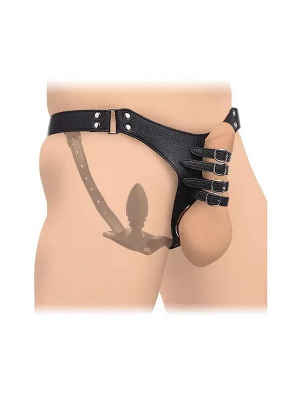 Strict Male Chastity Harness Herren-Keuschheitsgürtel mit Analplug, schwarz