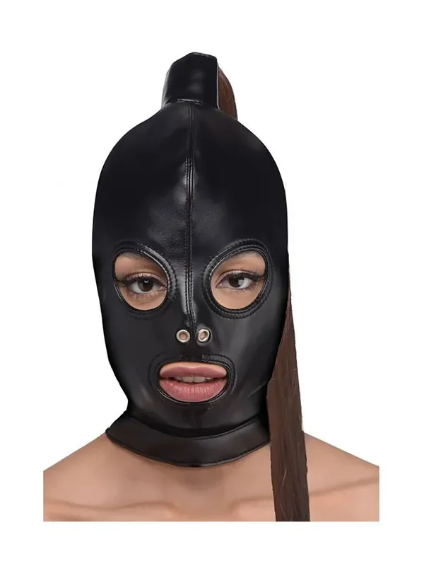 Strict Ponytail Hood BDSM-Kopfmaske, schwarz