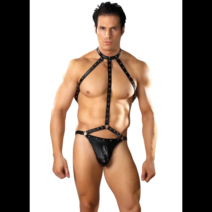Stringtanga mit Choker-Harness – L/XL – Schwarz