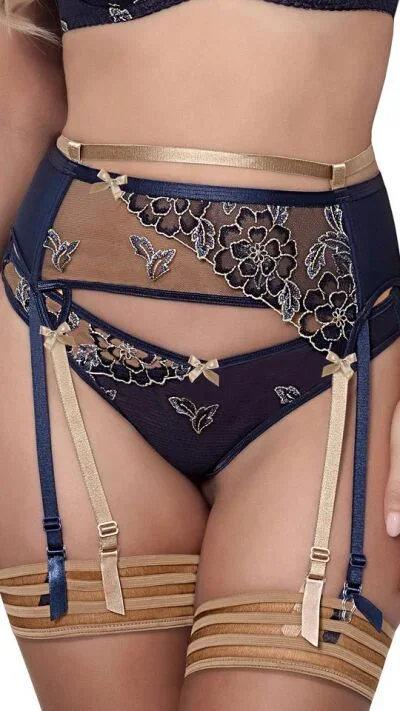 Strumpfhalter Blau-Beige