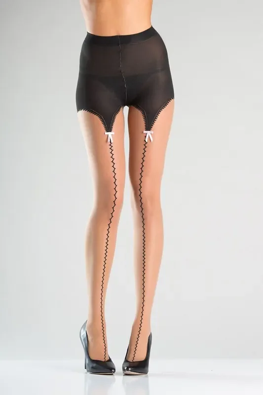Strumpfhose mit Strumpfhaltergürtel-Look und Schleifen