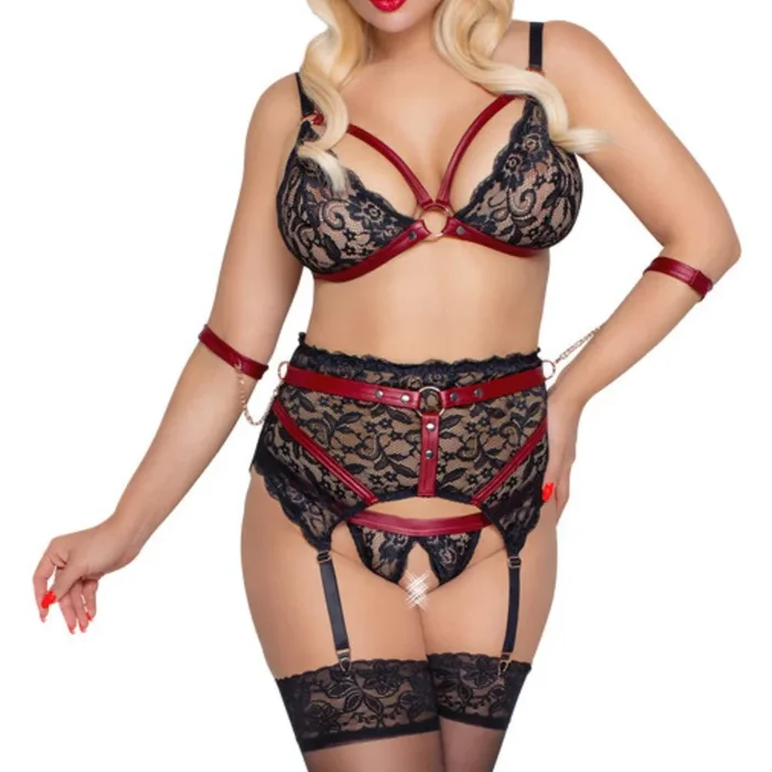 Suspender-set with arm cuffs and lace