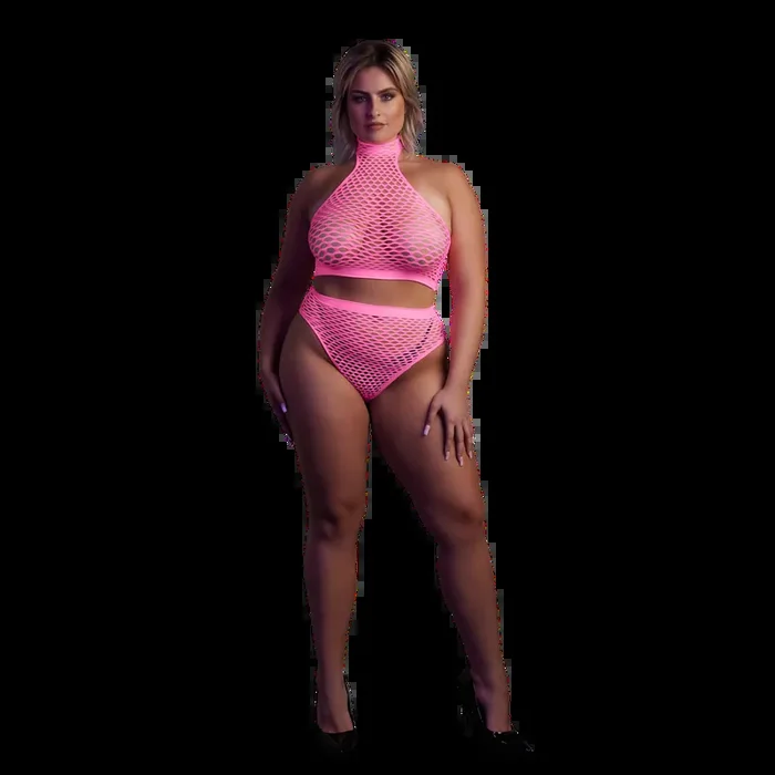 Turtle Neck and High Waist Slip – Plus Size – Neon Pink