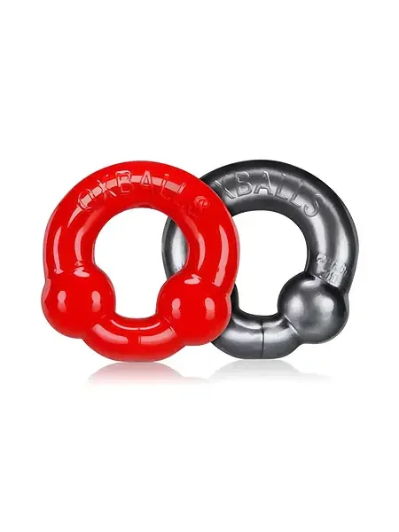 Ultraballs Penis- und Hodenringset, grau/rot