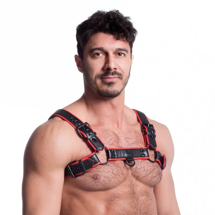 Veganer Bulldog Harness – Schwarz/Rot
