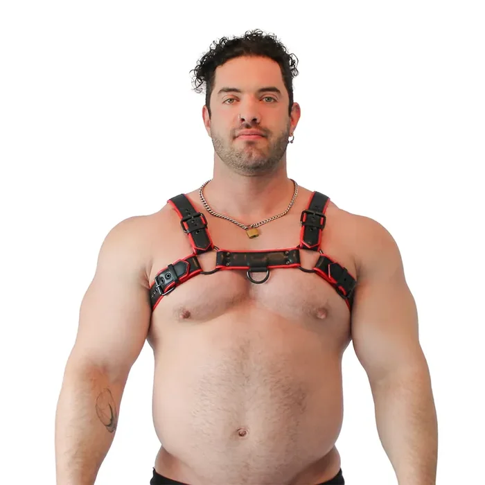 Veganer Bulldog Harness – Schwarz/Rot, Größe S/M