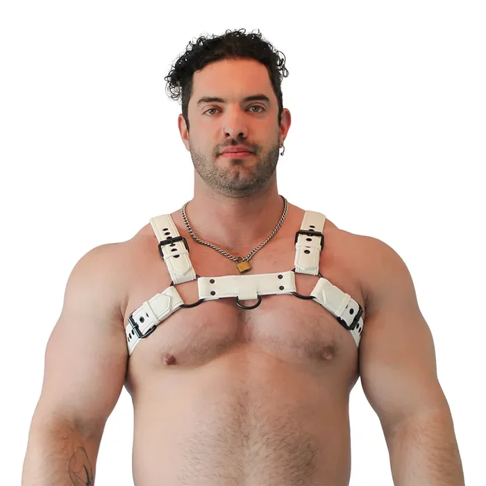 Veganer Bulldog Harness – Weiß, Größe S/M