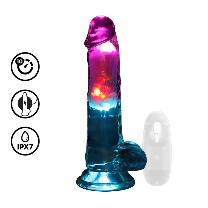 Vibrationsdildo mit Hoden und LED-Funktion – 7 / 18 cm – Transparent