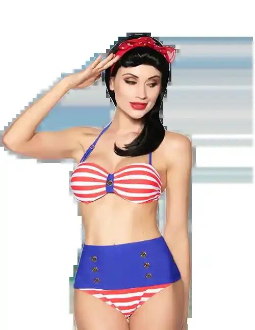 Vintage-Bandeau-Bikini mit Streifen in rot/weiß