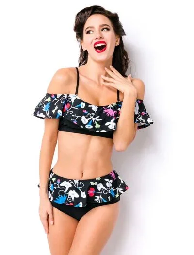 Vintage Bikini mit Carmen-Ausschnitt