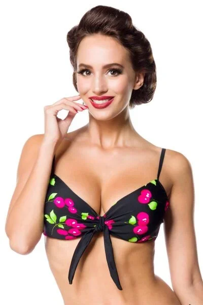 Vintage Bikini-Oberteil Schwarz mit Kirschen-Motiv
