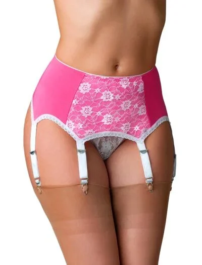 Vintage Hüfthalter mit 6 Haltern Pink Weiss
