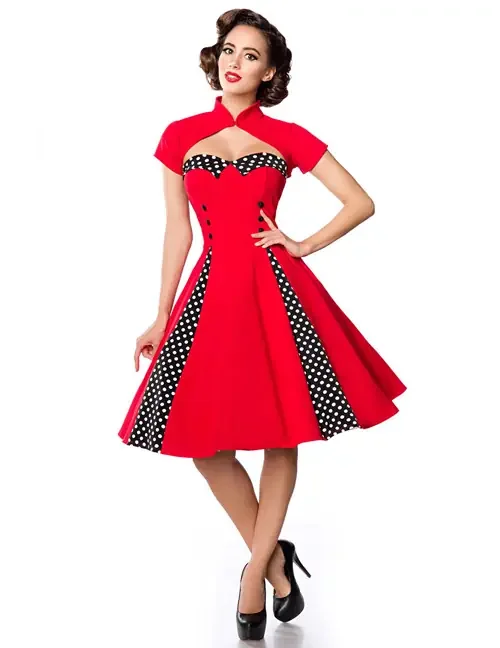 Vintage-Kleid mit Bolero rot/schwarz/weiß