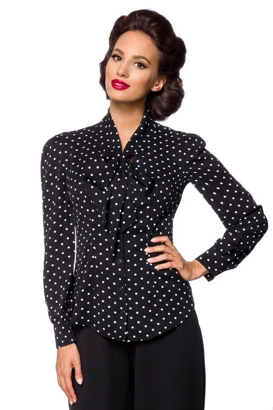Vintage-Schluppenbluse schwarz/weiß (Grösse: M)
