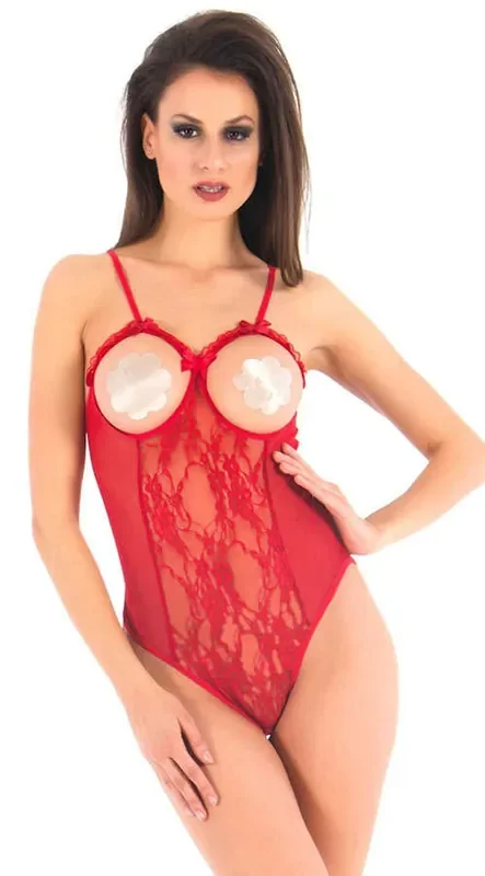 Vixson transparenter Body mit offenen Körbchen – Rot