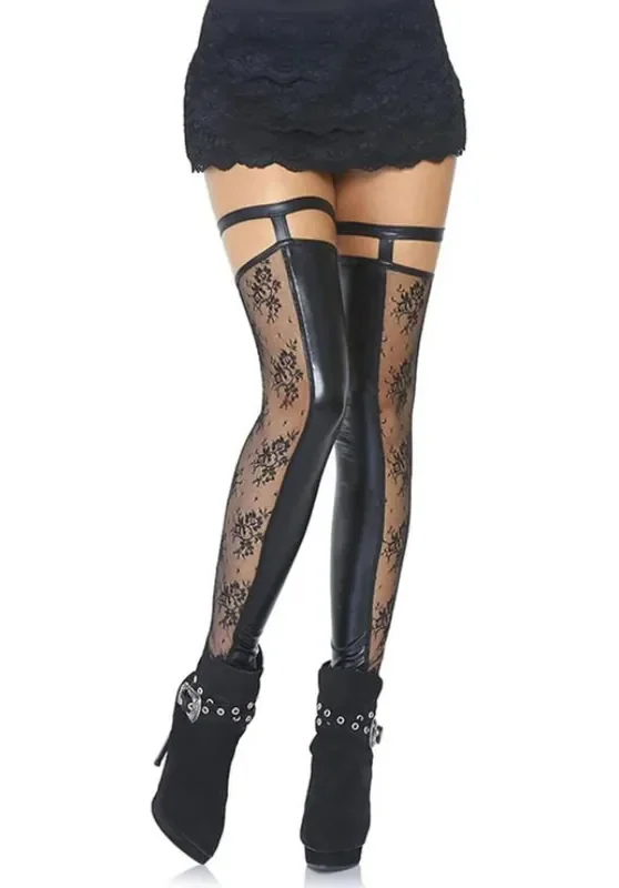 Wetlook-Beinstulpen mit Spitze