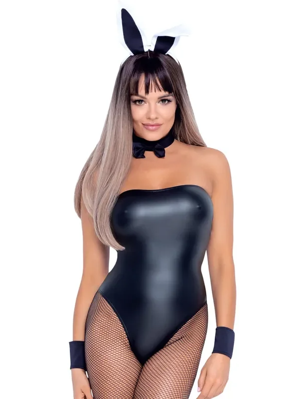 Wetlook-Body Bunny Set, schwarz