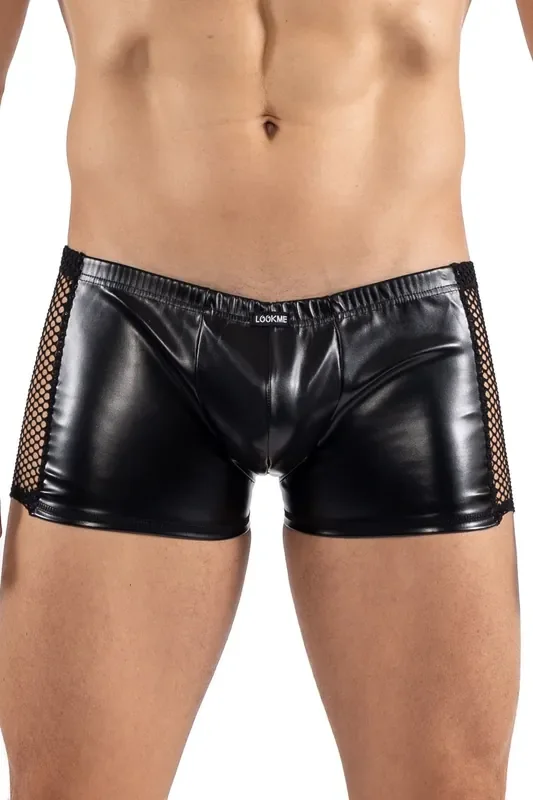 Wetlook Boxer aus Kunstleder mit Netzmaterial