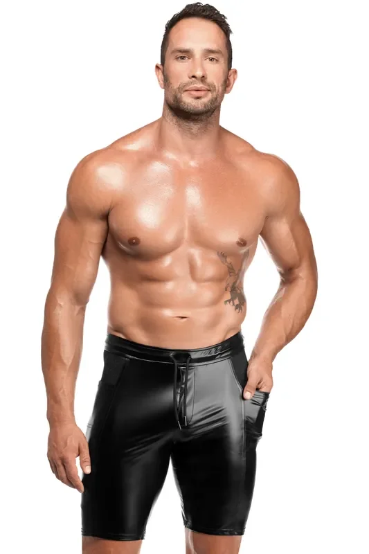 Wetlook Herren-Bikershorts mit Kordelzug – Schwarz