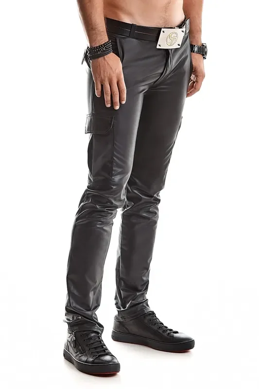 Wetlook Herren-Hose Slim-Fit Gürtelschnallen
