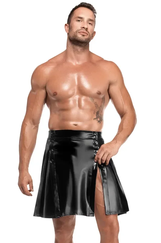 Wetlook Herren-Rock mit Seitenfalten – Schwarz