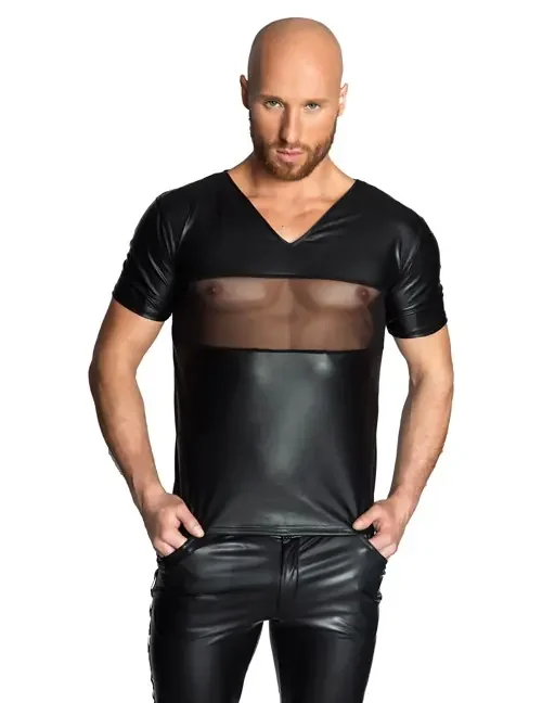 Wetlook Shirt mit V-Ausschnitt