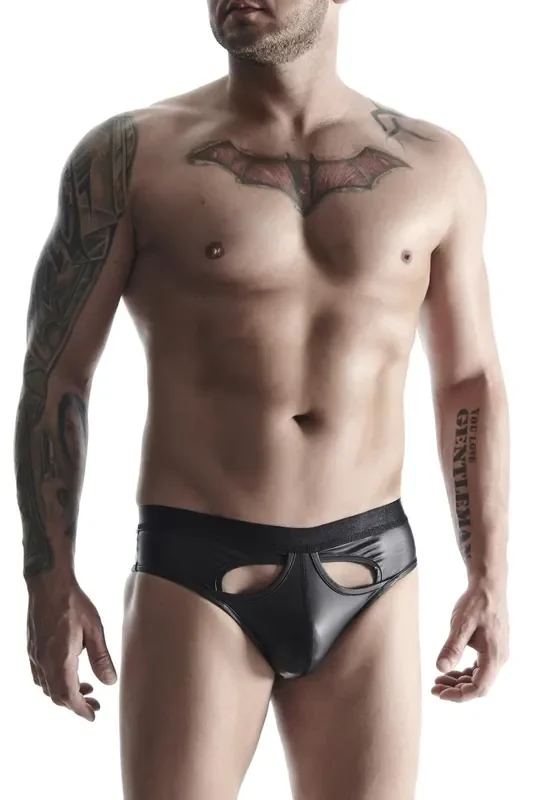Wetlook Slip dehnbar mit breitem Gummiband und cute off front schwarz