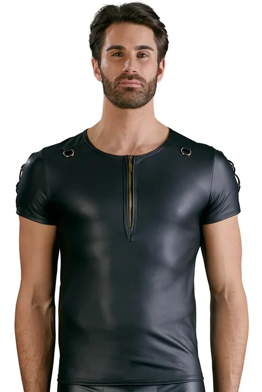 Wetlookshirt mit Schnürung an den Ärmeln (Grösse: M)