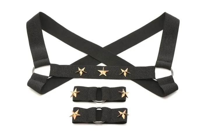 XR Brands – Brustgeschirr mit Armbändern – Schwarz