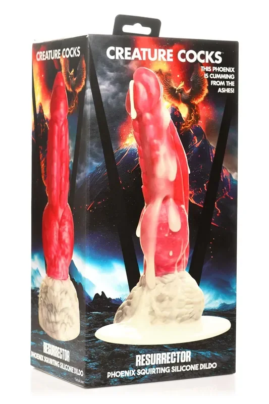 XR Brands – Resurrector Phoenix Spritzender Silikon-Dildo – Rot/Weiß