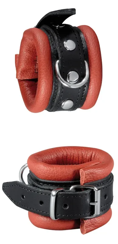 XX-DREAMSTOYS Leder-Handfessel rot/schw.