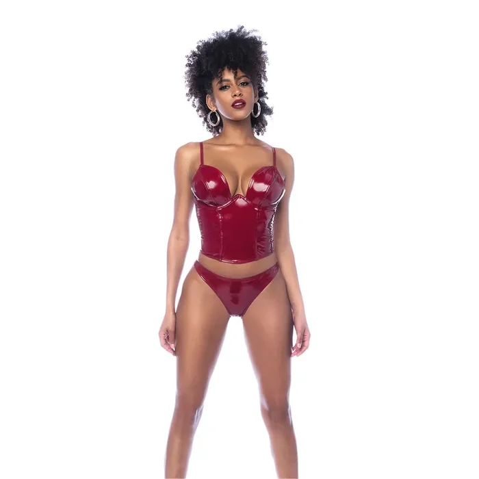 Zweiteiliges Bustier-Set – M – Glänzendes Weinrot