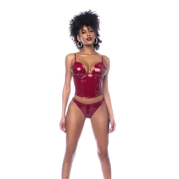 Zweiteiliges Bustier-Set – XL – Glänzendes Weinrot