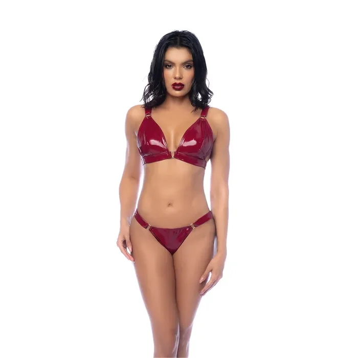 Zweiteiliges Set aus Bralette und String – L – Glänzendes Weinrot
